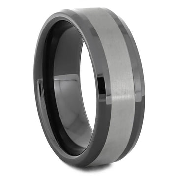 Hammered 6-8mm Tungsten Ring Beveled Edge Inlay
