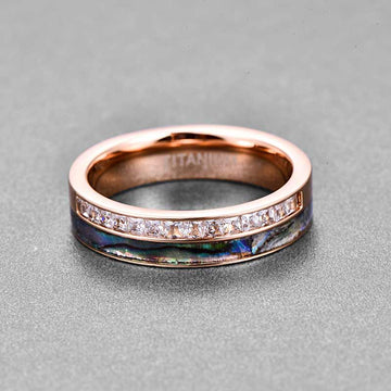Princess CZ Abalone Rose Gold Ring