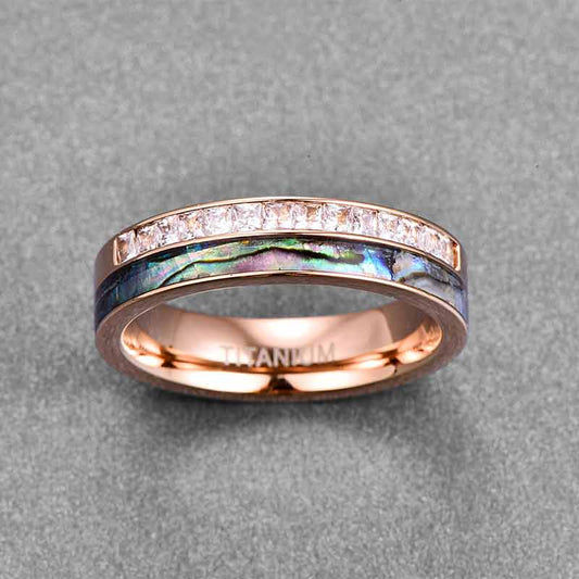 Abalone Shell & CZ Inlay Tungsten Wedding Band — Comfort Fit