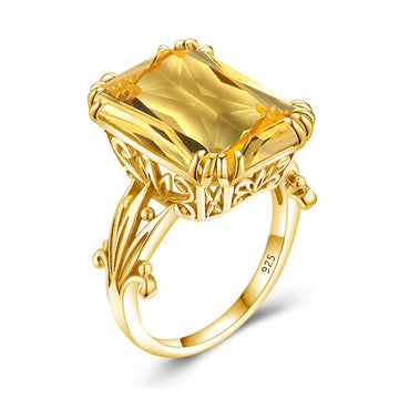 Sterling Silver Emerald-Cut Citrine Ring