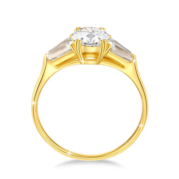 3 Stone Moissanite diamond Ring 14K Yellow Gold for Women