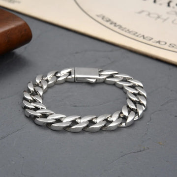 Handmade Thick Cuban Link Bracelet Sterling Silver