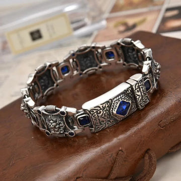 Premuim Handmade Arabic Lion Blue Zircon Bracelet Sterling