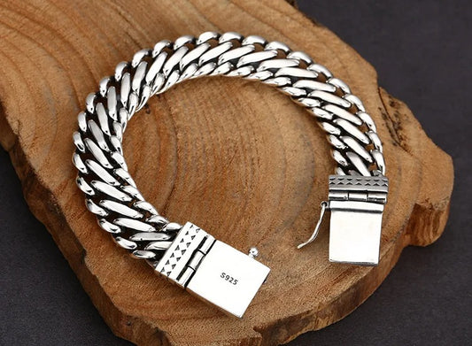 Curb Link Double-Flat Anchor Men’s Bracelet — 925 Sterling