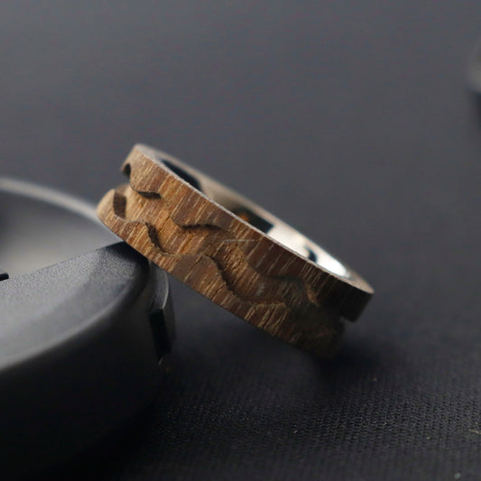 Titanium Wood Ring Blank with Ocean Wave Inlay