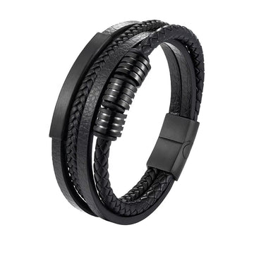 Men’s Multilayer Leather Bracelet with Magnetic Clasp