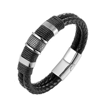 Brown & Black Braided Leather Bracelet