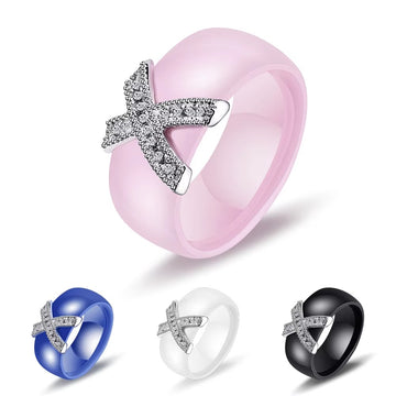 Women's CZ Ceramic Stainless Steel Wedding Ring