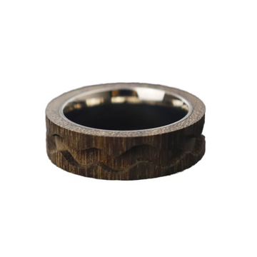 Titanium Wood Ring Blank with Ocean Wave Inlay
