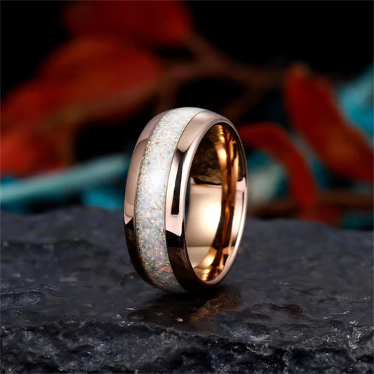 8mm White Opal Rose Gold Tungsten Ring-Tungsten Ring-Orivon Jewelers