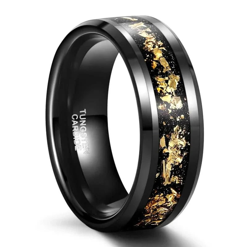 8mm Tungsten Carbide Black Inlaid Gold Ring-Sairahaz Jewelers