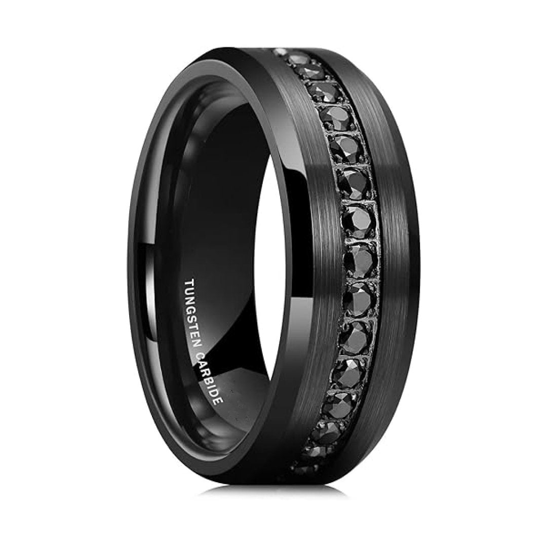 8mm Matte Hammered Finish Black Tungsten Carbide Ring-Tungsten Ring-Orivon Jewelers