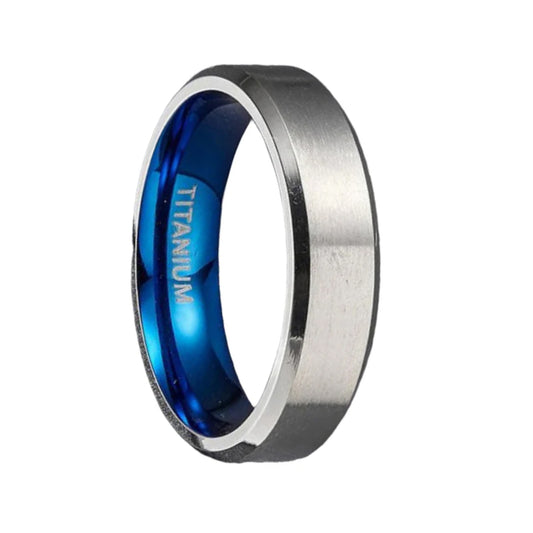 8mm Pure Titanium Wedding Ring - Silver & Blue Design-Tungsten Ring-Orivon Jewelers