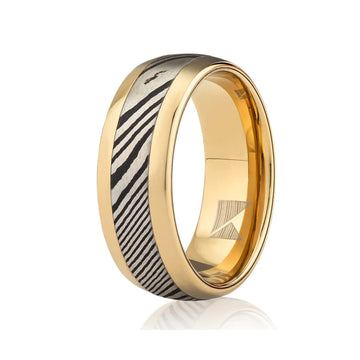 Damascus Spartan Gold-Plated Steel Tungsten Ring-Tungsten Ring-Orivon Jewelers