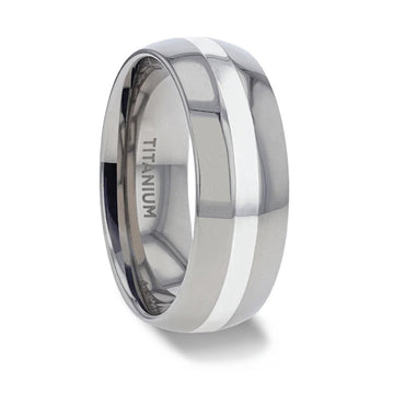 8mm Silver Inlay Titanium Wedding Ring-Tungsten Ring-Orivon Jewelers