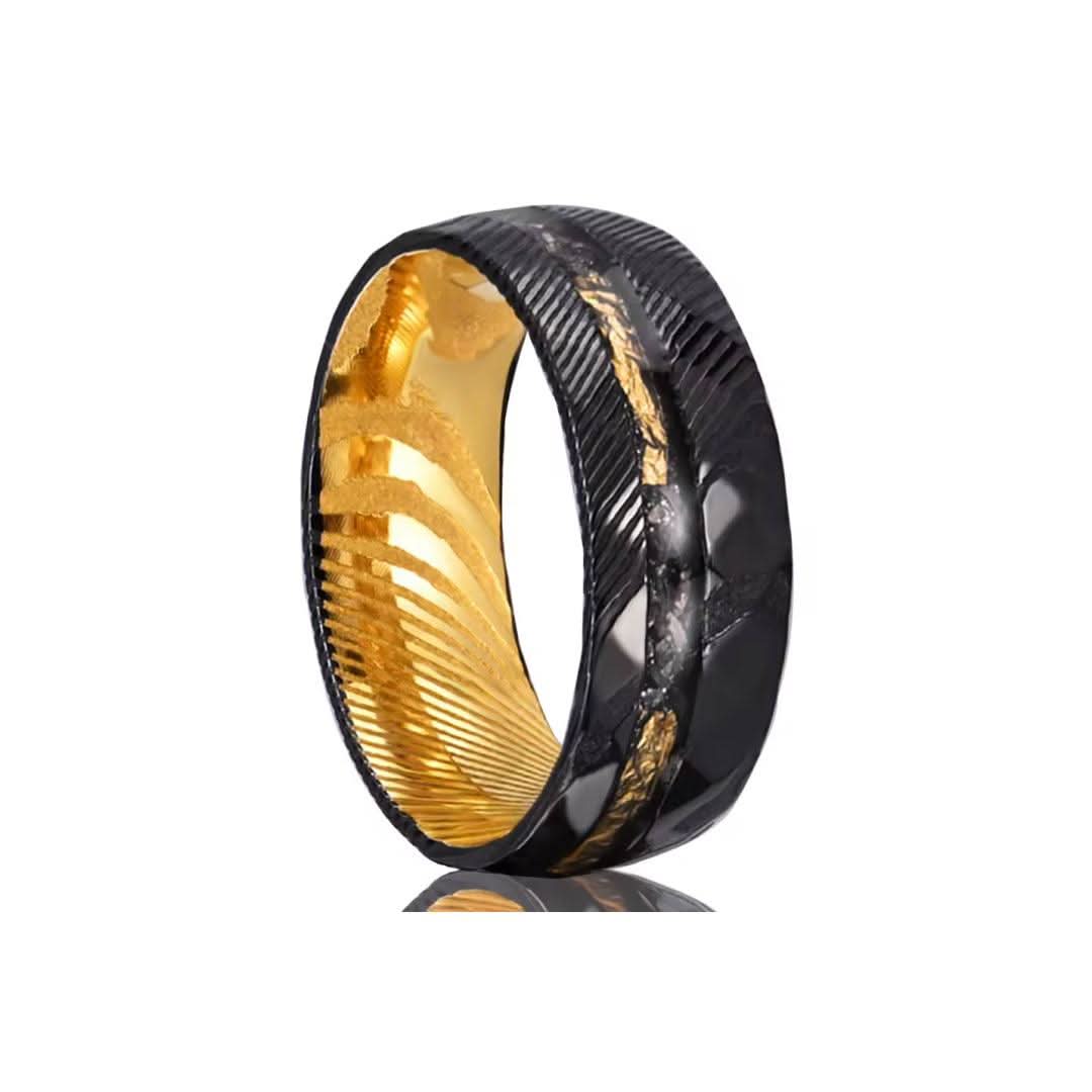 8MM Black Hammered Damascus Steel-Rings-Sairahaz Jewelers