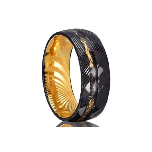 8MM Black Hammered Damascus Steel-Rings-Sairahaz Jewelers