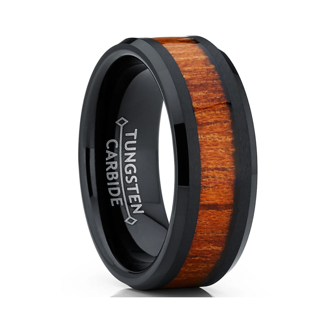 8mm Black Wood Inlay Tungsten Carbide Ring-Tungsten Ring-Orivon Jewelers