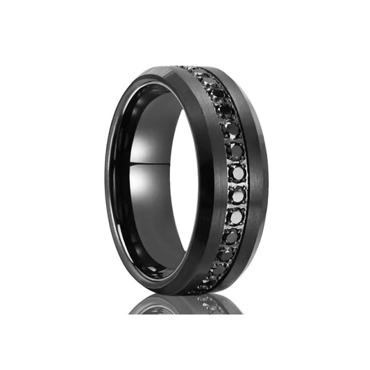 8mm Tungsten Carbide Black Zirconia Engagement Ring-Rings-Sairahaz Jewelers