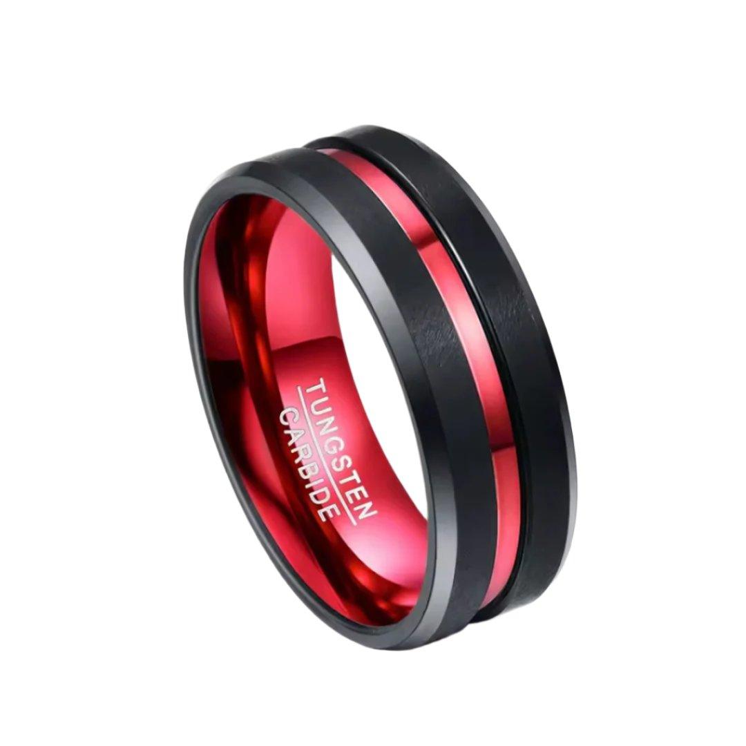 8MM Black & Red Tungsten Carbide Ring-Tungsten Ring-Sairahaz Jewelers