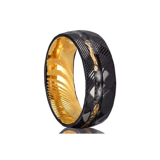 8MM Black Hammered Damascus Steel-Rings-Sairahaz Jewelers