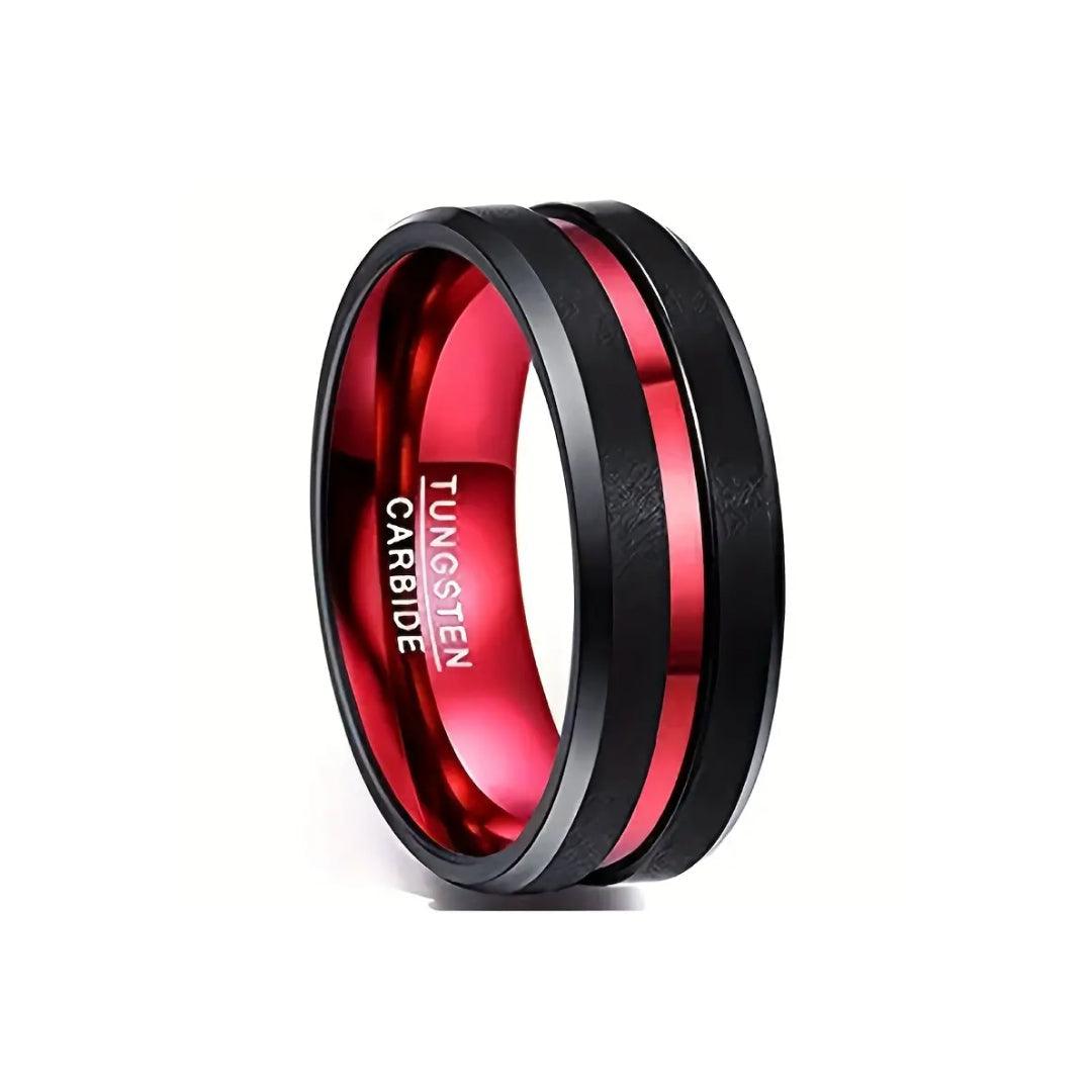 8MM Black & Red Tungsten Carbide Ring-Tungsten Ring-Sairahaz Jewelers