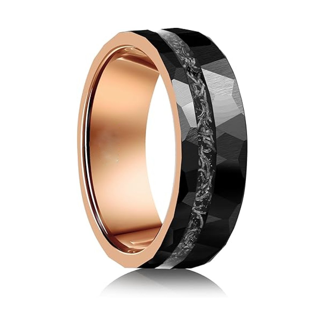 8mm Black Meteorite Inlay Tungsten Ring-Tungsten Ring-Orivon Jewelers