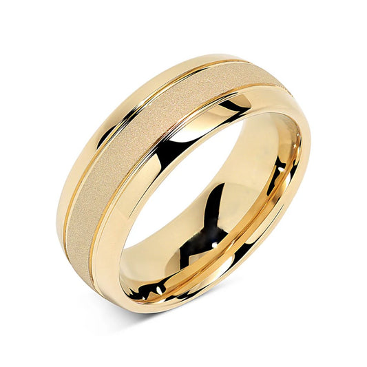 Sandblasted Dome Engraved Gold Tungsten Ring-Tungsten Ring-Orivon Jewelers