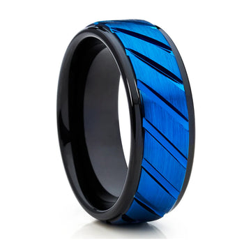 8mm Black & Blue Tungsten Ring-Tungsten Ring-Orivon Jewelers