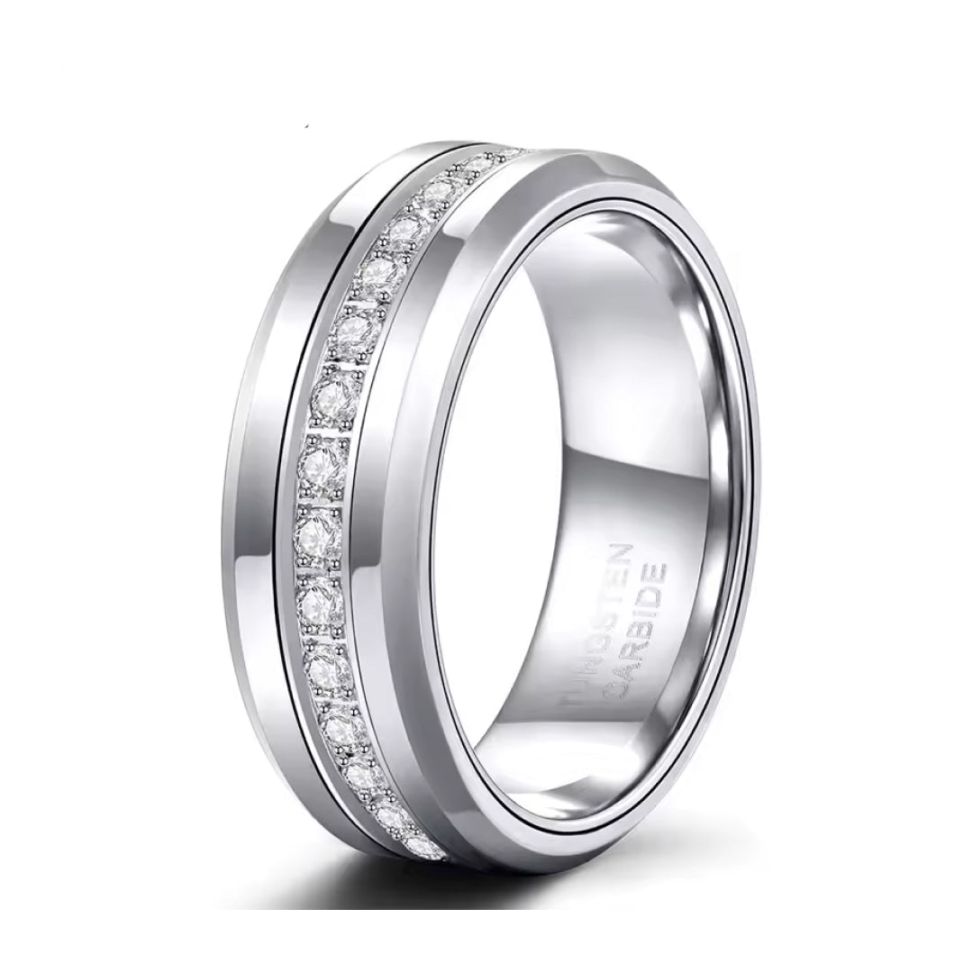 8mm Cubic Zirconia Eternal Tungsten Ring-Tungsten Ring-Orivon Jewelers