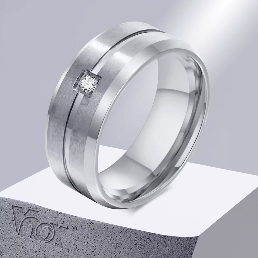 Lab Diamond Stone Stainless Steel Tungsten Ring-Tungsten Ring-Orivon Jewelers