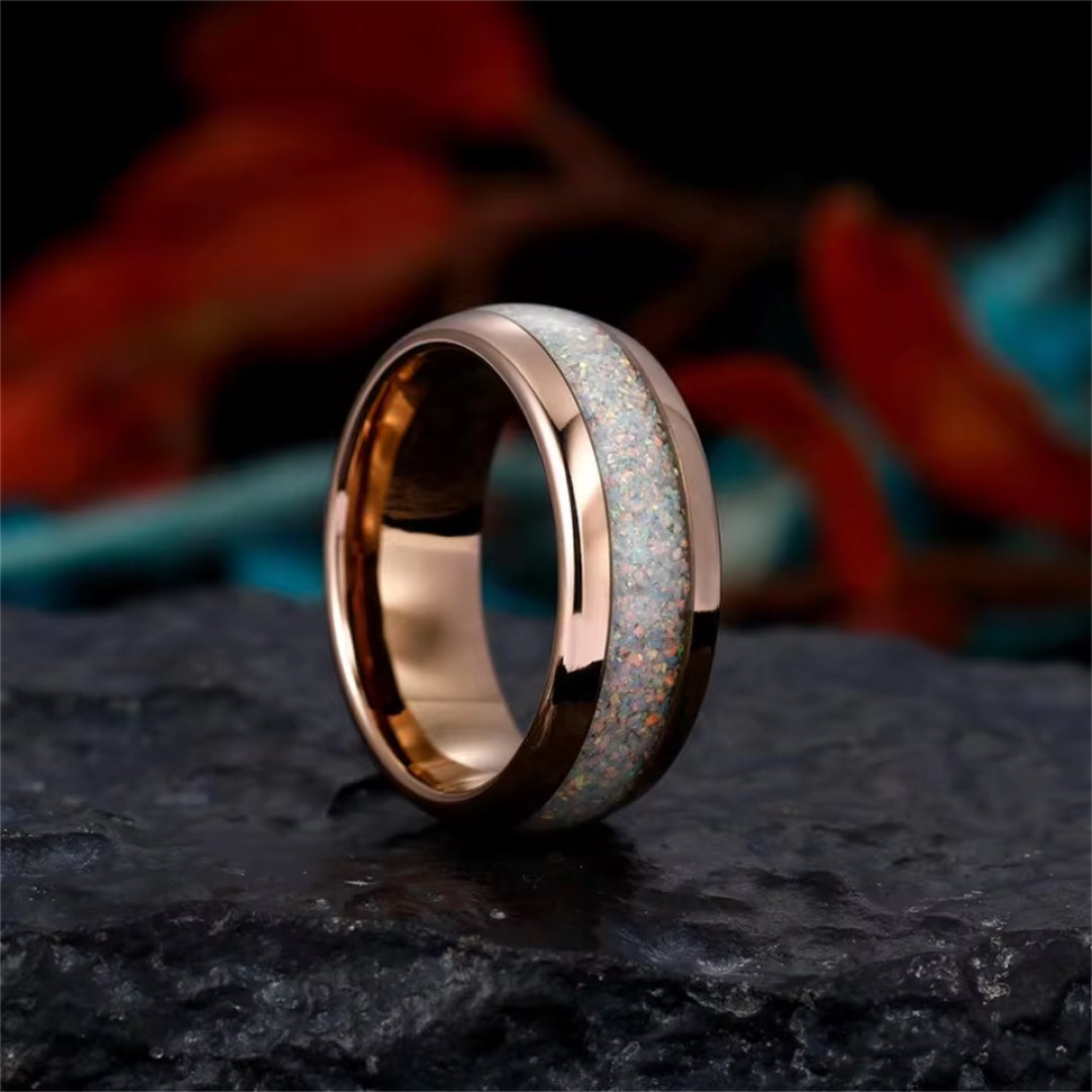 8mm White Opal Rose Gold Tungsten Ring-Tungsten Ring-Orivon Jewelers