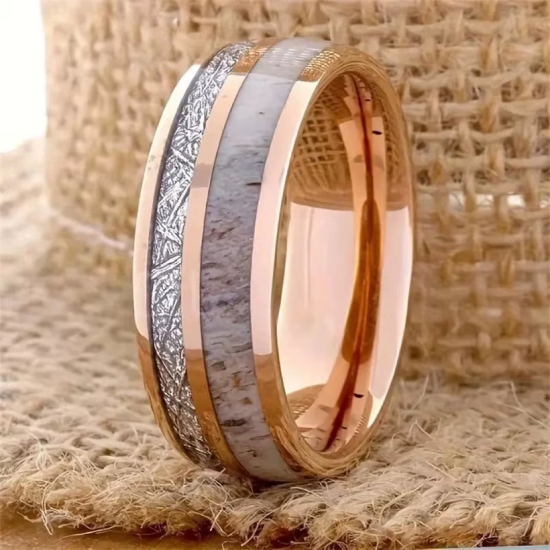 6mm Rose Gold Deer Antler & Meteorite Tungsten Ring-Tungsten Ring-Orivon Jewelers