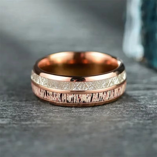 6mm Rose Gold Deer Antler & Meteorite Tungsten Ring-Tungsten Ring-Orivon Jewelers