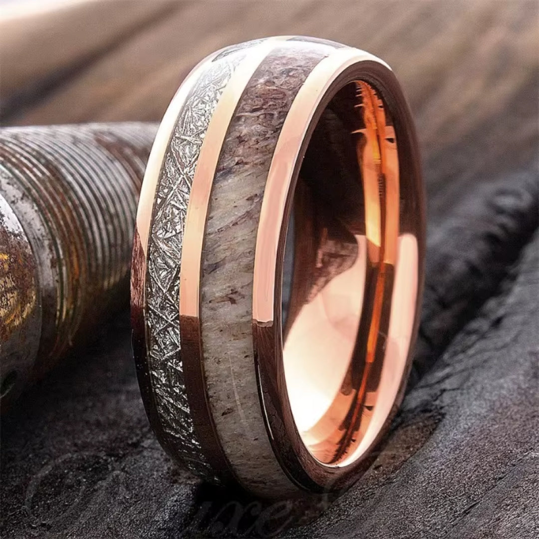 6mm Rose Gold Deer Antler & Meteorite Tungsten Ring-Tungsten Ring-Orivon Jewelers