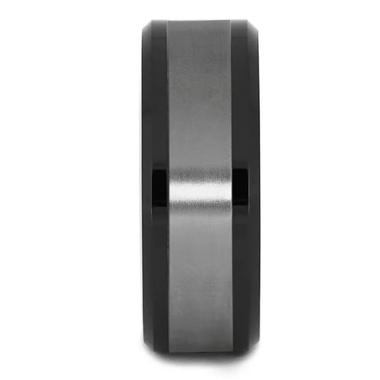 Hammered 6-8mm Tungsten Ring Beveled Edge Inlay