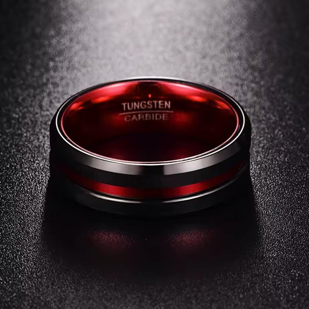 8MM Black & Red Tungsten Carbide Ring-Tungsten Ring-Sairahaz Jewelers