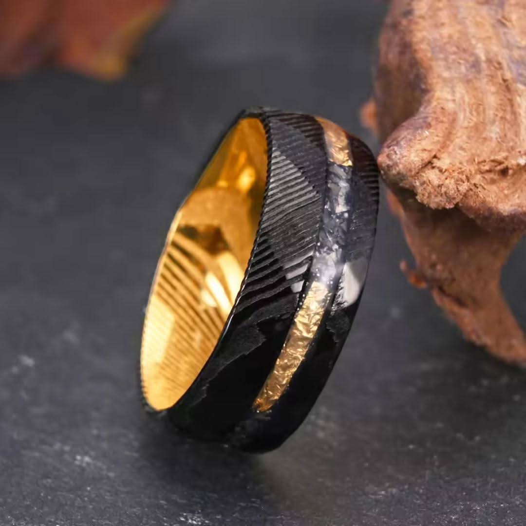 8MM Black Hammered Damascus Steel-Rings-Sairahaz Jewelers