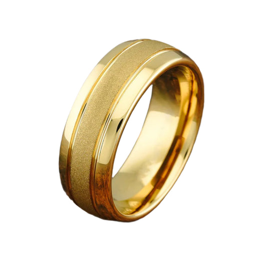 Sandblasted Dome Engraved Gold Tungsten Ring-Tungsten Ring-Orivon Jewelers