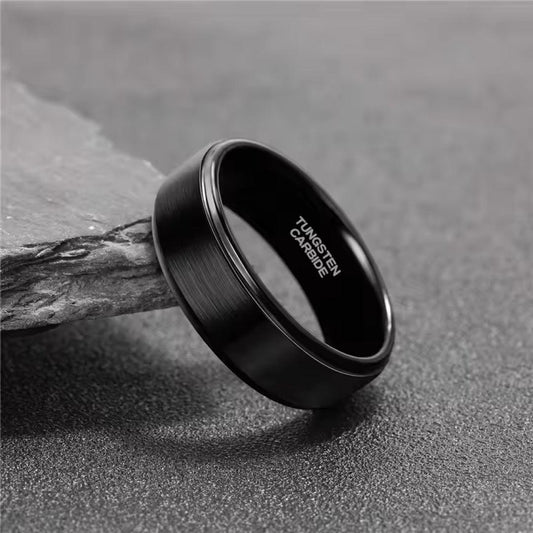 8mm Tungsten Carbide Black Brushed Wedding Ring-Tungsten Ring-Sairahaz Jewelers
