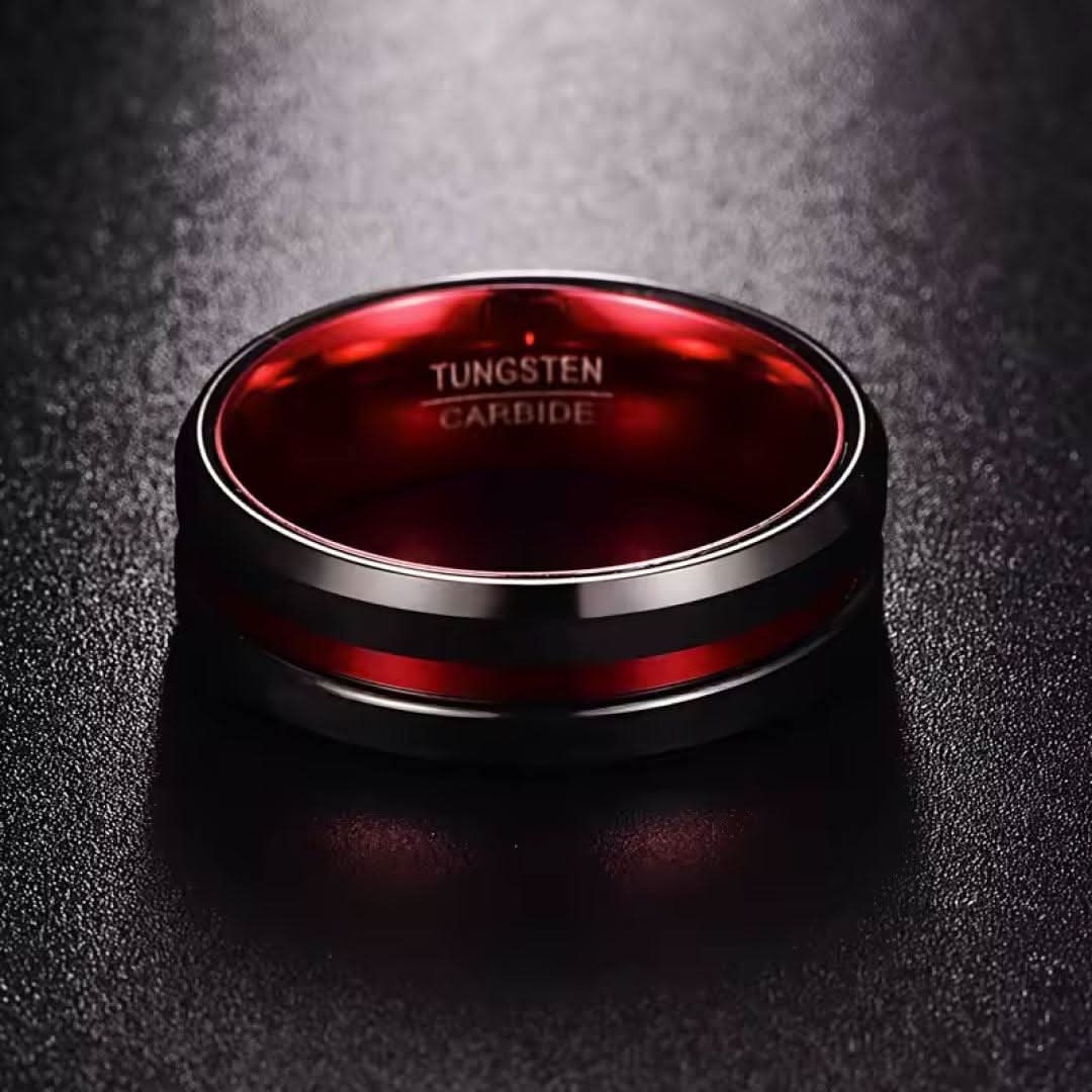 8MM Black & Red Tungsten Carbide Ring-Tungsten Ring-Sairahaz Jewelers