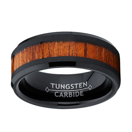 8mm Black Wood Inlay Tungsten Carbide Ring-Tungsten Ring-Orivon Jewelers