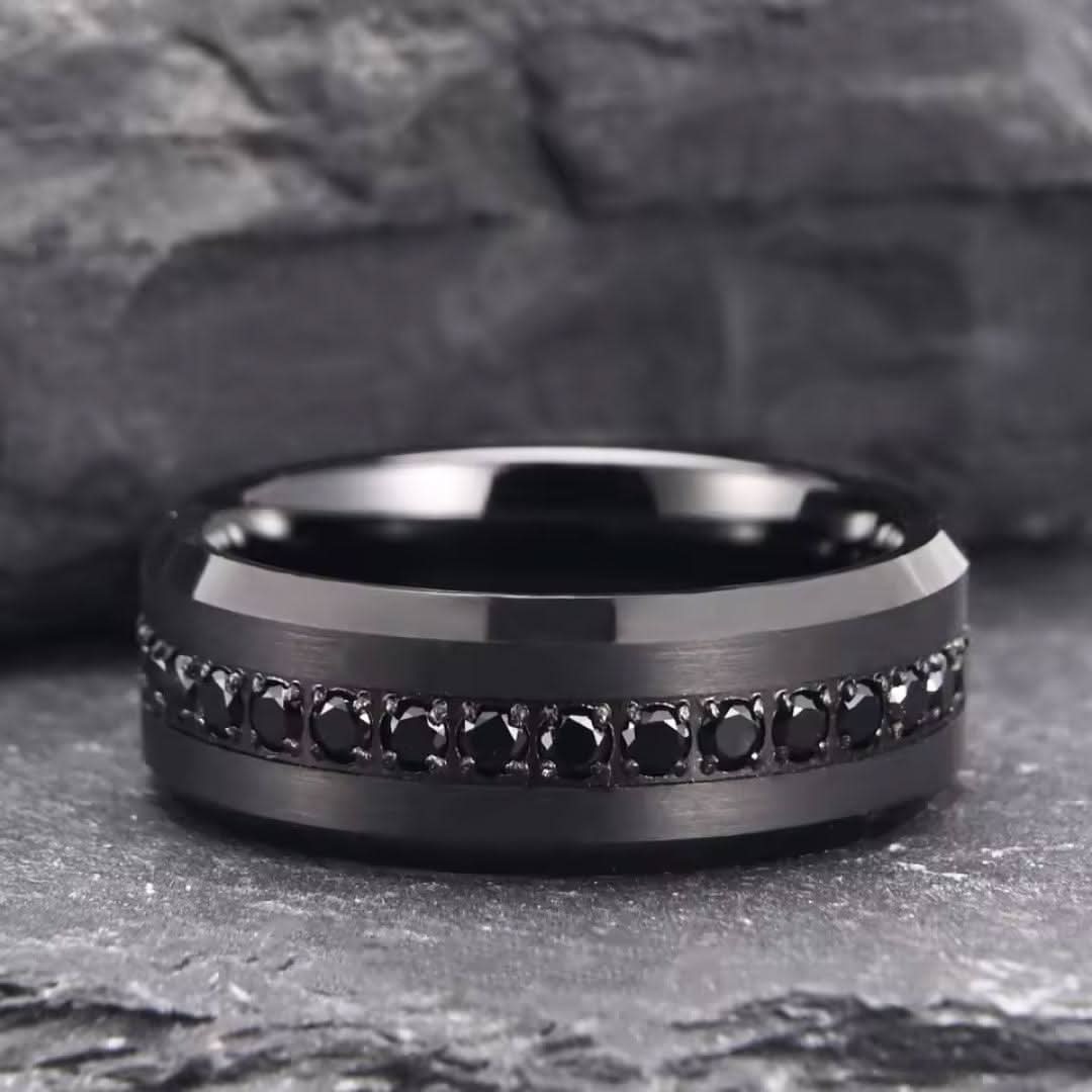 8mm Tungsten Carbide Black Zirconia Engagement Ring-Rings-Sairahaz Jewelers