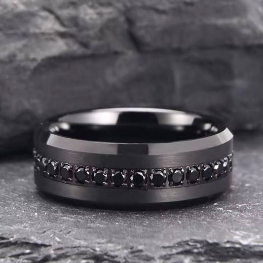 8mm Tungsten Carbide Black Zirconia Engagement Ring-Rings-Sairahaz Jewelers