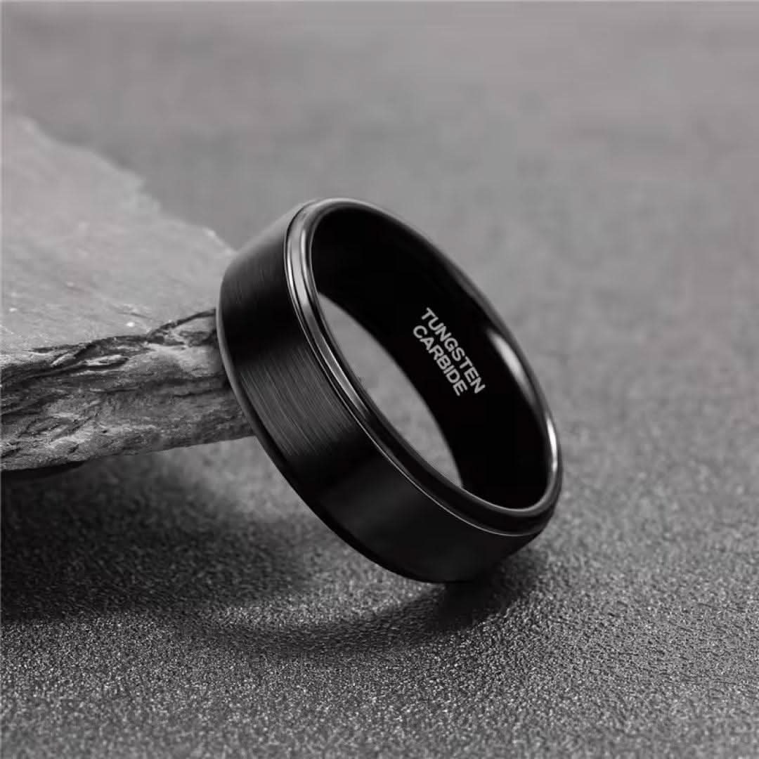 8mm Tungsten Carbide Black Brushed Wedding Ring-Tungsten Ring-Sairahaz Jewelers