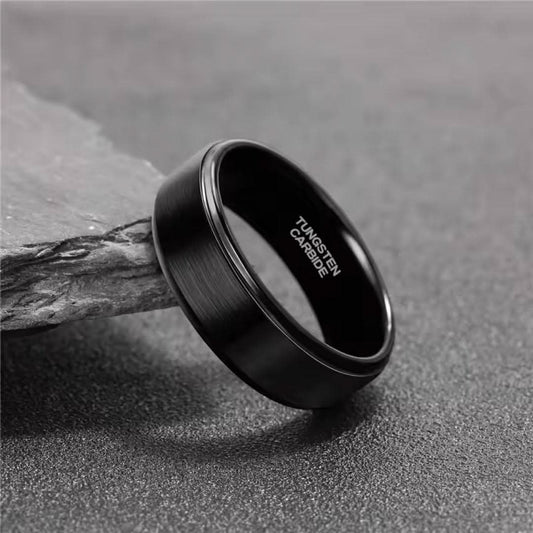 8mm Tungsten Carbide Black Brushed Wedding Ring-Tungsten Ring-Sairahaz Jewelers