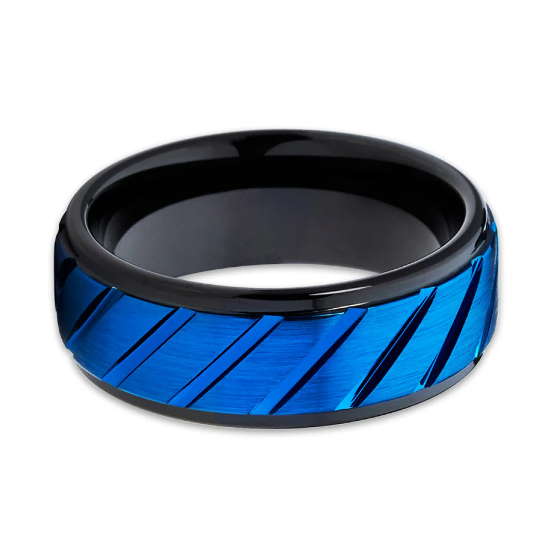 8mm Black & Blue Tungsten Ring-Tungsten Ring-Orivon Jewelers