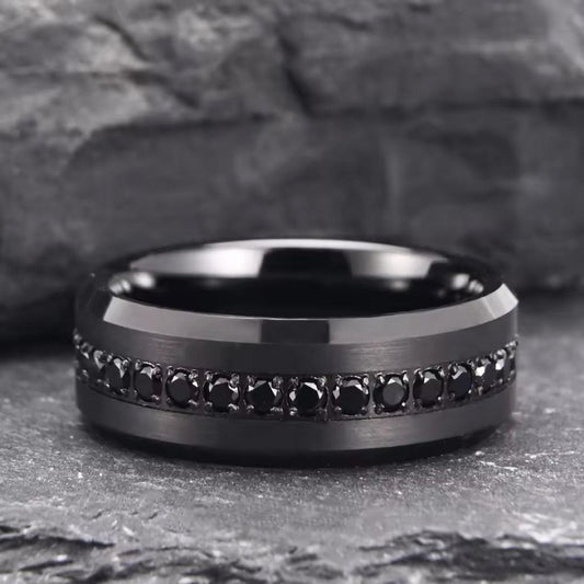8mm Tungsten Carbide Black Zirconia Engagement Ring-Rings-Sairahaz Jewelers