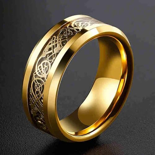 Yellow Gold-Plated 8mm Titanium Steel Wedding Ring-Tungsten Ring-Orivon Jewelers