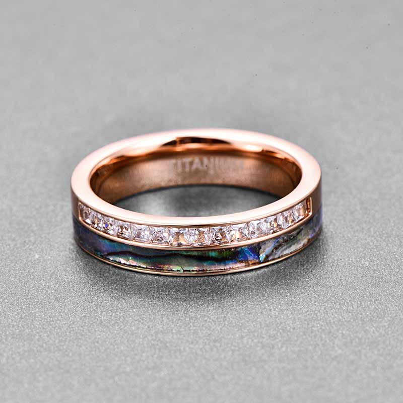 Princess CZ Abalone Rose Gold Ring